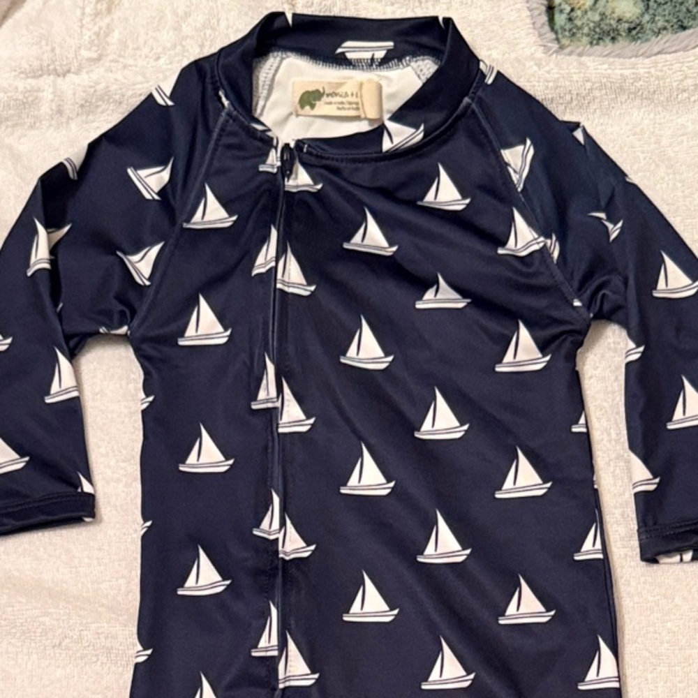 Navy Sailboat Print Kids One Piece